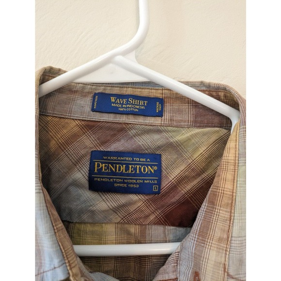 Pendleton Men's Button-up Shirt Wave Shirt Multicolor Plaid Sz L Short Sleeve - Picture 3 of 5